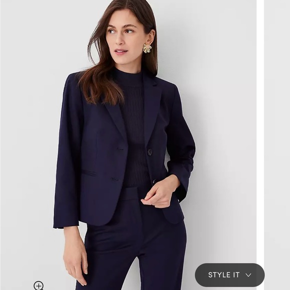 Ann Taylor Petite Two Button Blazer in Stretch Cotton, Navy Blue - Picture 5 of 8